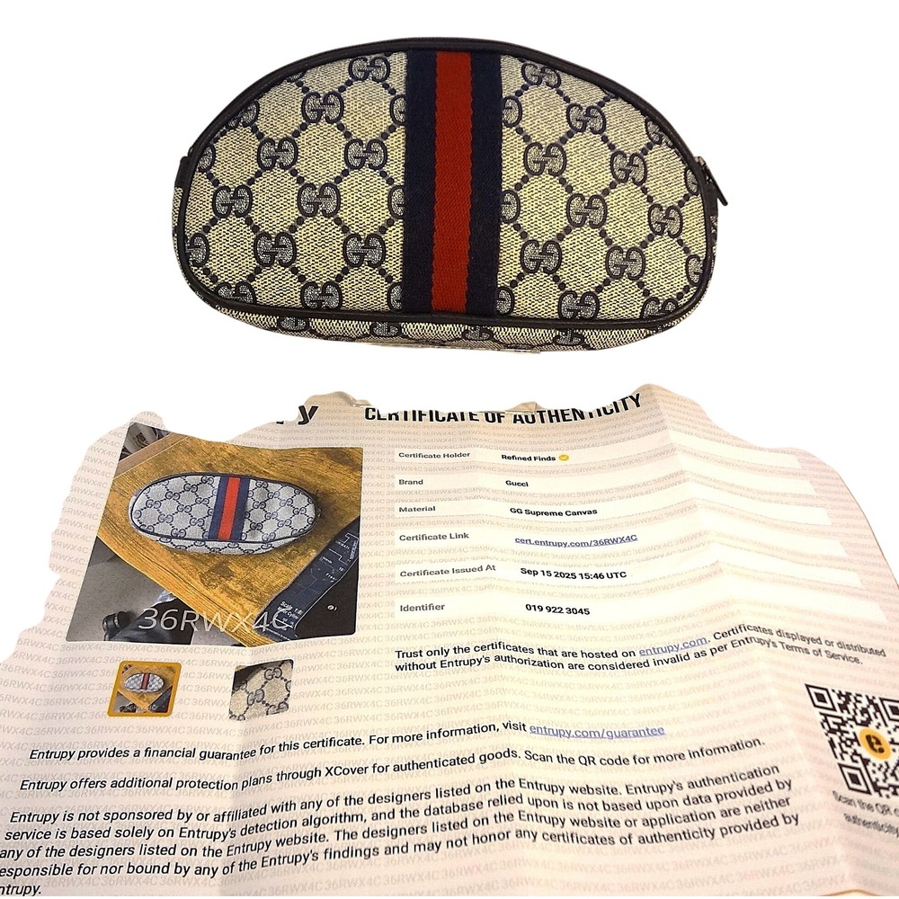 Gucci Vintage GG Supreme Sherry Web Stripe Cosmetic Case Pouch Made in Italy COA - Picture 3 of 10